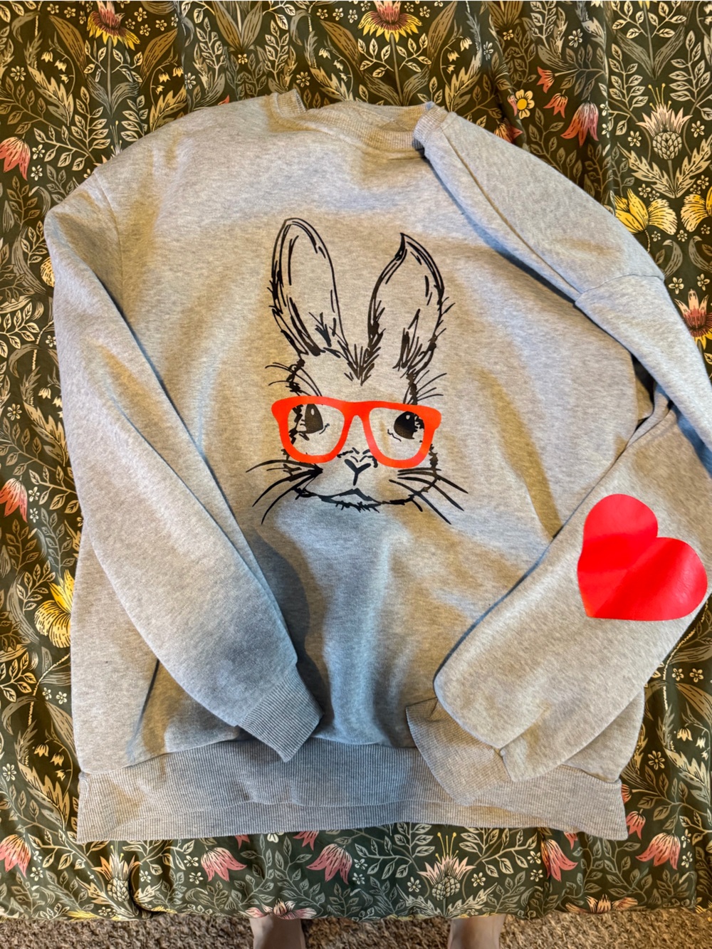 Gray Sweatshirt with Red Glasses Bunny Graphic